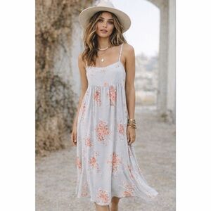 Free People Floral Print Chiffon Femme Romantic Boho Midi Dress Size Medium